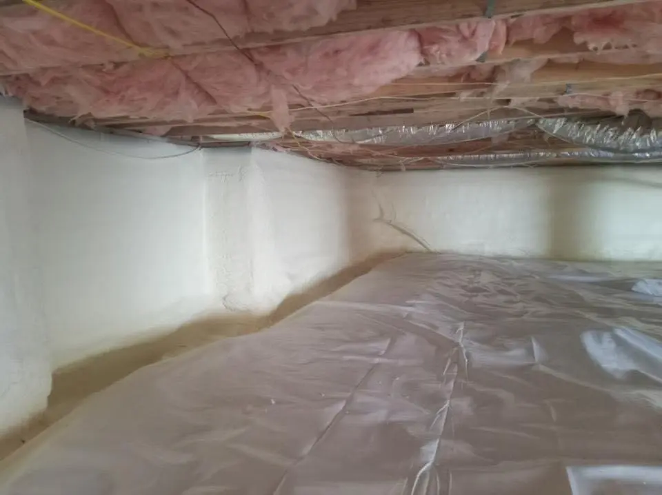 Crawl space encapsulation with closed-cell spray foam for Commercial Roof Restoration in Homer